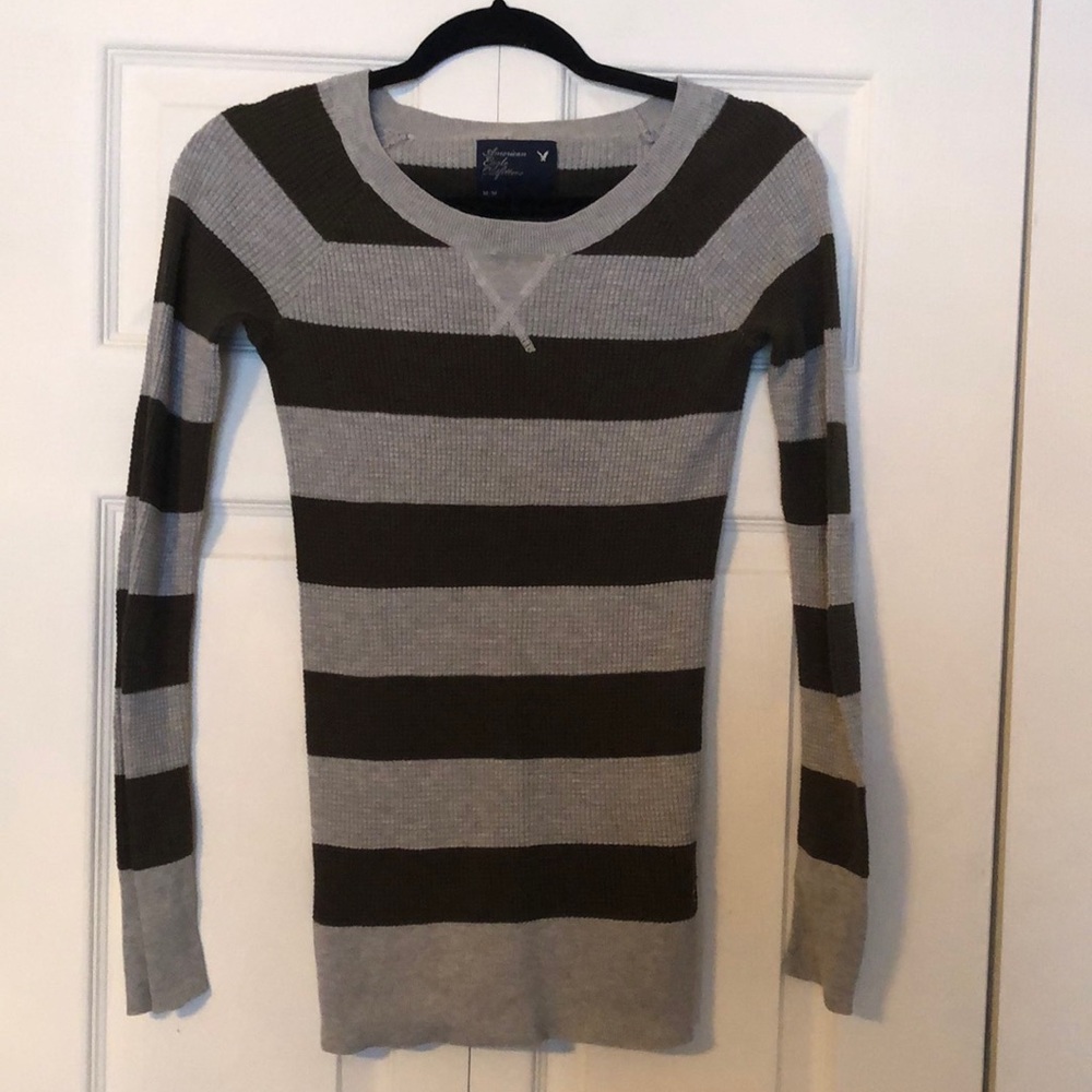 Grey and army green striped AE sweater
